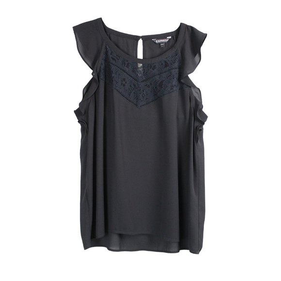 Express Black Lace Panel Cap Sleeve Blouse - Picture 1 of 10